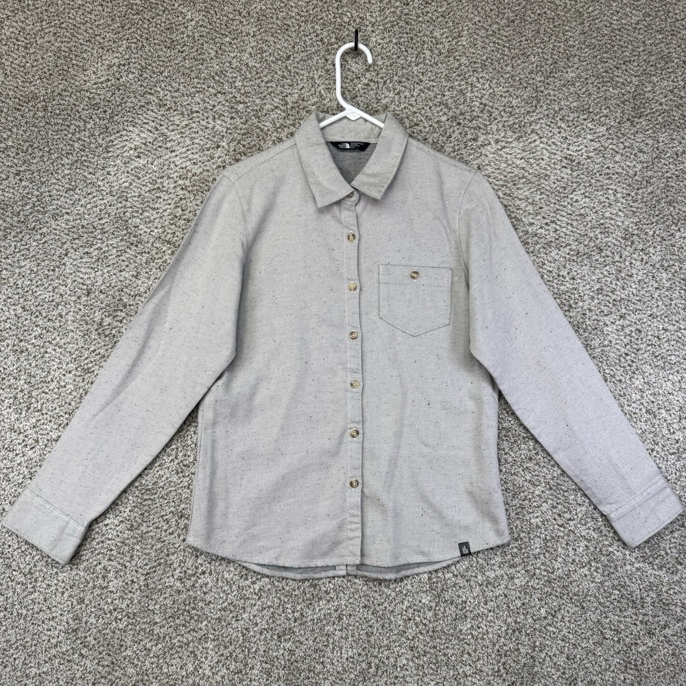 The North‎ Face Chambray Shirt Women's Size Medium Gray Flannel Button Up Ladies